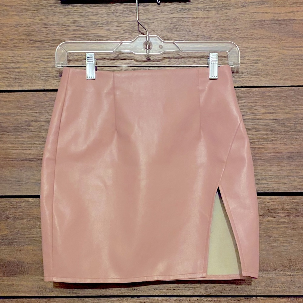 Lulus Blush Vegan Leather Mini Skirt